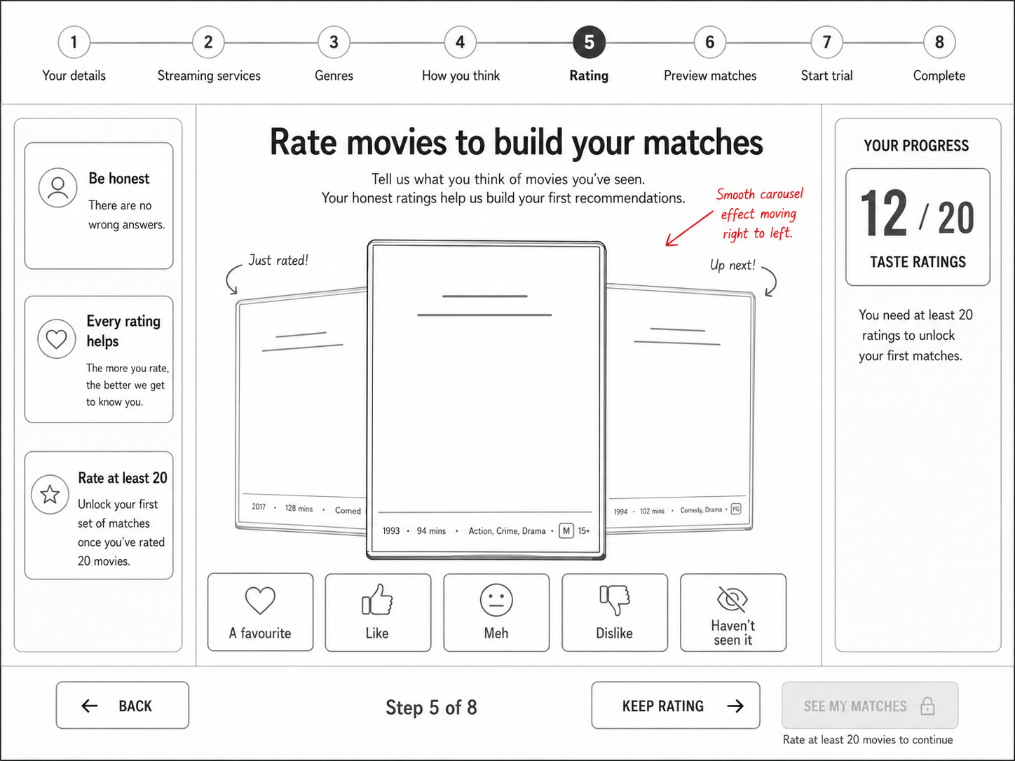 MyNextReel interface wireframe