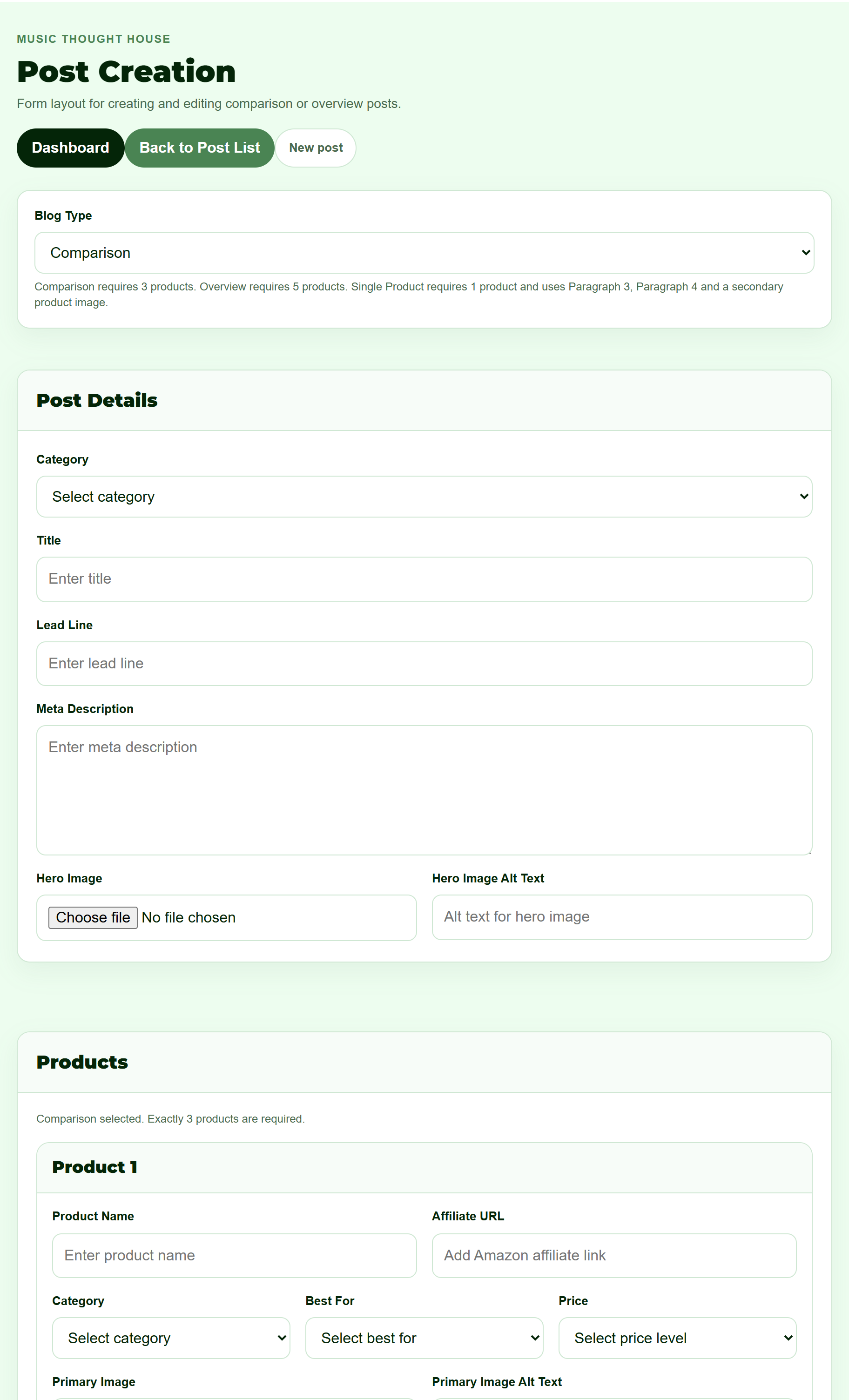 Music Thought House administration interface