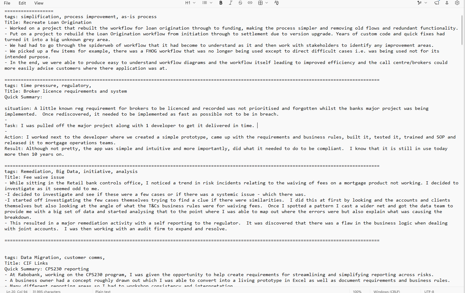 Original interview notes document