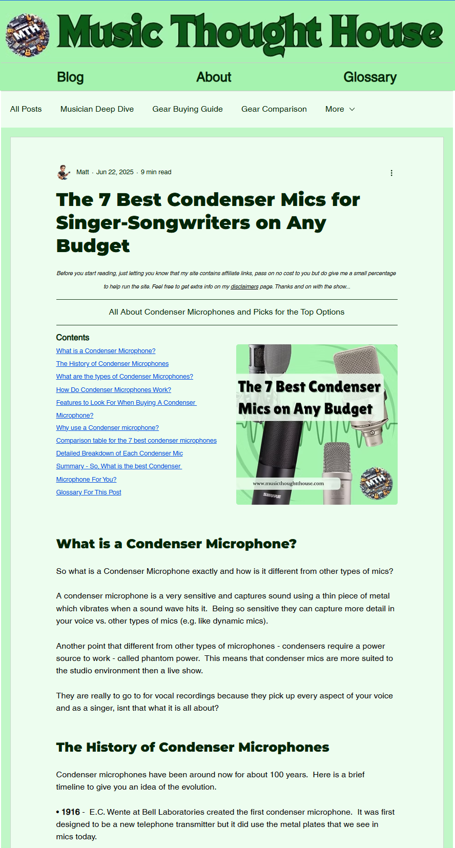 Original Music Thought House article page